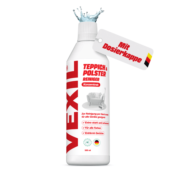 Vexil Teppich und Polsterreiniger Konzentrat 500 Milliliter Flasche mit Dosierkappe für Handreinigung und Reinigungsgeräte