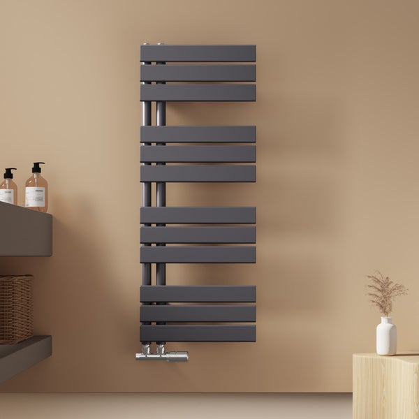 EMKE Badheizkörper Flach 1041x400 mm, Handtuchwärmer für Badezimmer Handtuchtrockner, Panel Handtuchhalter Seitenanschluss für Wasser 456W Anthrazit