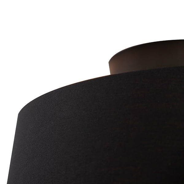 Nahaufnahme eines schwarzen Lampenschirms aus Textil mit sichtbarer Stoffstruktur.