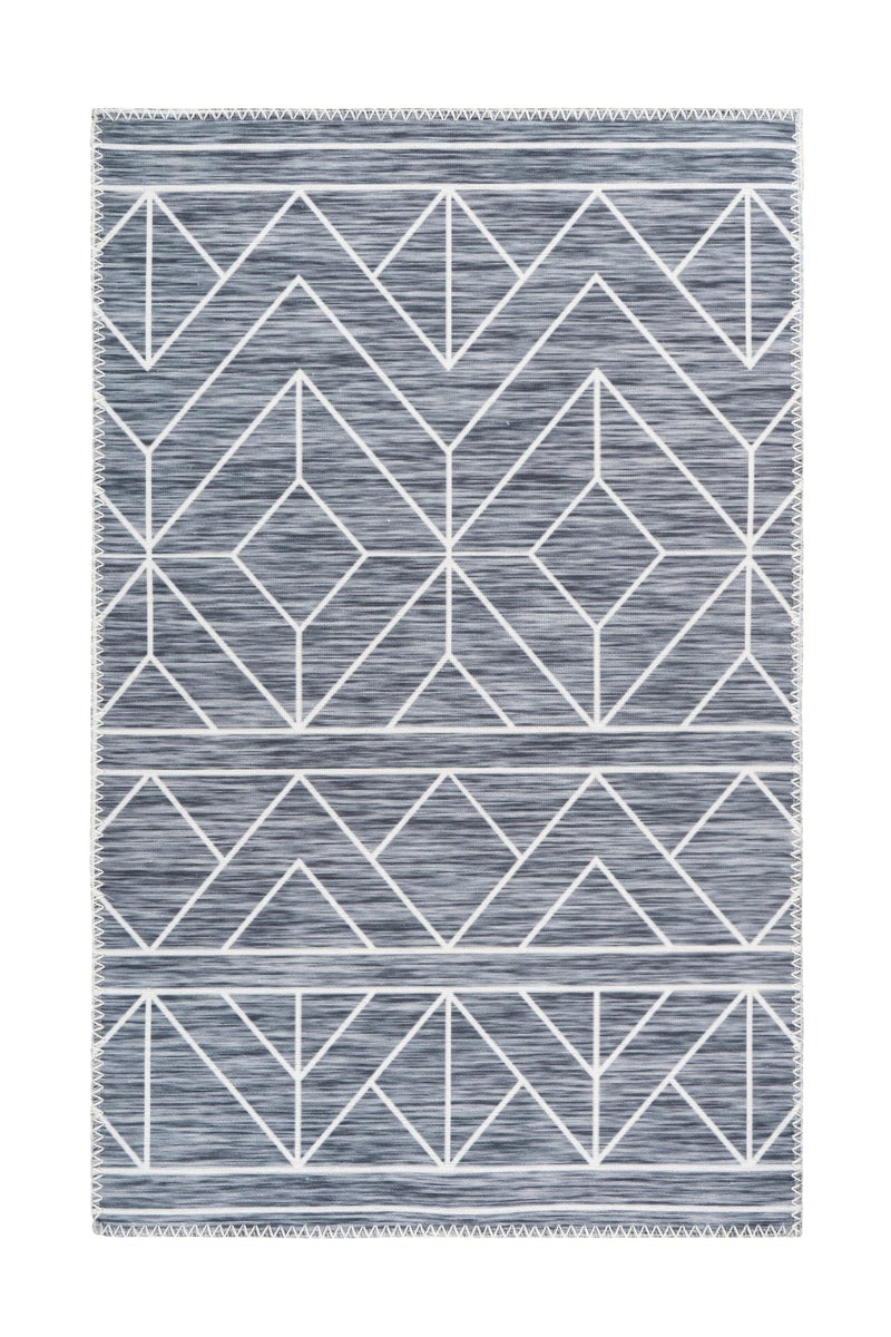 Flachflor Teppich Ethereaque Anthrazit Ethno-Design 80 x 150 cm
