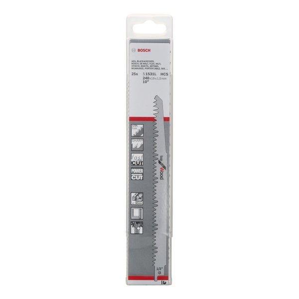 Bosch Stichsägeblatt Set, geeignet für Holz, 240x19x1,5mm, 25 Stück