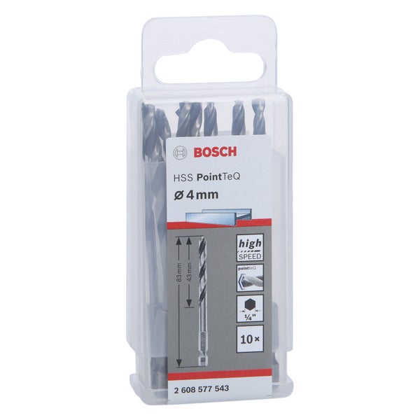Bosch Logo, HSS PointTeQ Bohrer Set, Durchmesser 4 Millimeter, 10 Stück