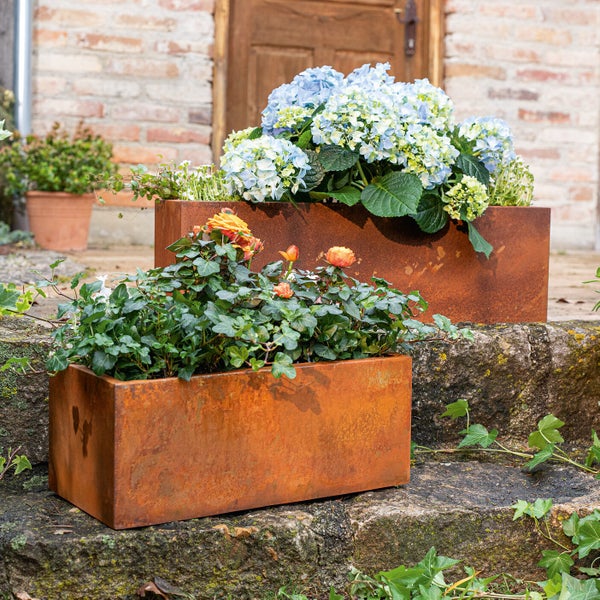 FRANK FLECHTWAREN | Pflanzer Rost, 2er Set, METALL, 40 x 19 x 16 cm, 50 x 24 x 20 cm