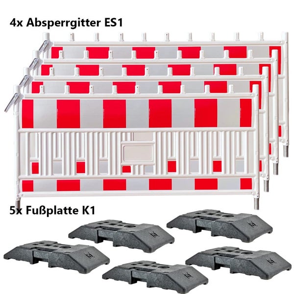 Schrankenzaun TL Set 4 x 2m 5 x K1 Fußplatten Absperrset RA1 oder RA2 Folie gem. RSA / Folie RA2/B (RSA21 Empfehlung)