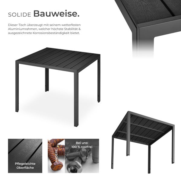 Gartentisch tectake Maren 90 x 90 x 74,5 cm aus Aluminium und Kunststoff schwarz