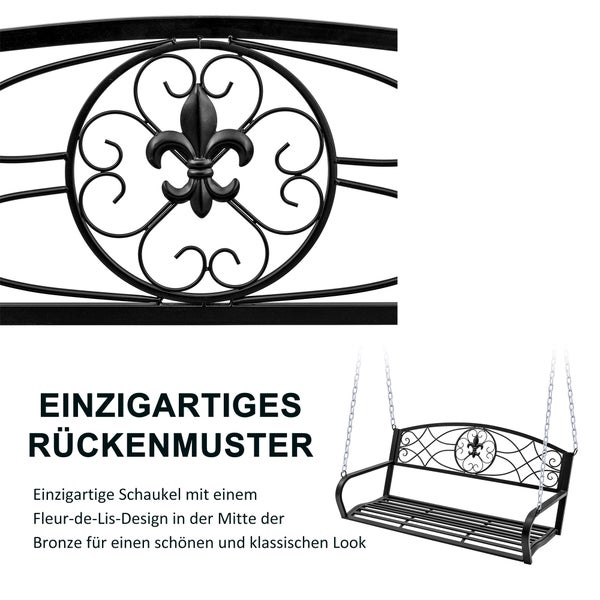 Outsunny Hollywoodschaukel, 2-Sitzer Gartenschaukel mit Ketten, 132 x 63 x 58 cm, Metall, Schwarz