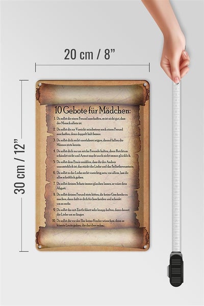 Blechschild Spruch 20x30cm 10 Gebote für Mädchen du sollst