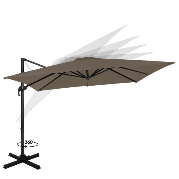 VONROC Freitragender Premium Sonnenschirm Pisogne 300x300cm – Robuster Sonnenschirm – Um 360° drehbar – Neigbar – UV-beständiges Segeltuch – Taupe– Inklusive Schutzhülle