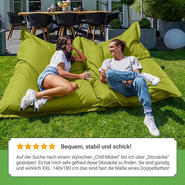 Green Bean Sitzsack XXL 140x180cm 380 Liter Kinder & Erwachsene Bean Bag EPS Perlen Füllung Riesensitzsack Groß Draußen Outdoor Liegekissen Waschbar Wetterfest Lounge Sitzkissen Bodenkissen Grün