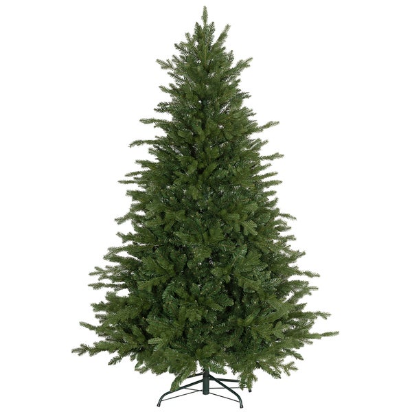Künstlicher Weihnachtsbaum mit dichten Nadelzweigen und einem stabilen Metallständer für den Innenbereich.