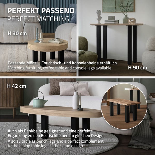 ML-Design 4er Set Tischbeine I-Design 72 cm, Schwarz glänzend, aus pulverbeschichtetem Stahl, eckig, Profil 8x8 cm, Höhenverstellbare Möbelfüße 1-4cm, Möbelbeine für Esstisch Schreibtisch Arbeitstisch