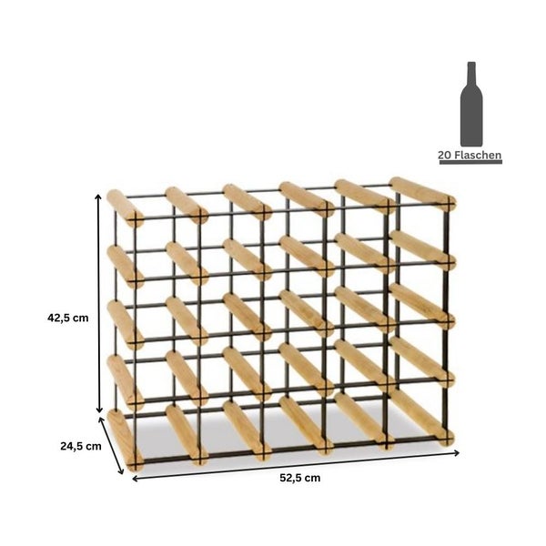 PROREGAL Modulares Weinregal Vinotega Mod Metal HxBxT 42,5 x 52,5 x 24,5 cm 5 x 4 Flaschen Massives Kiefernholz Natur