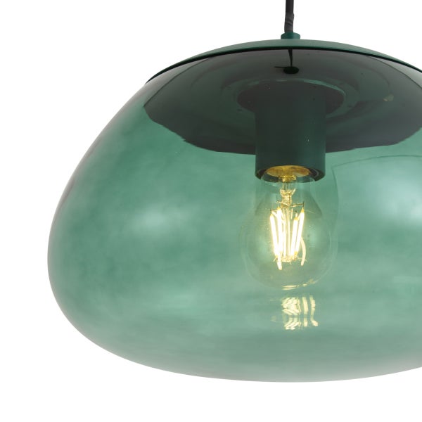 Moderne Hängeleuchte mit kuppelförmigem Glasschirm und sichtbarem Leuchtmittel