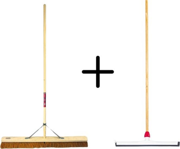 Straßenbesen und Gummischieber Set mit Holzstiel
