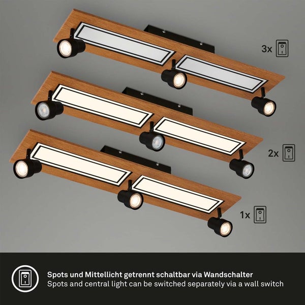 LED Deckenleuchte,schwarz-holzfarben,3xGU10+LED