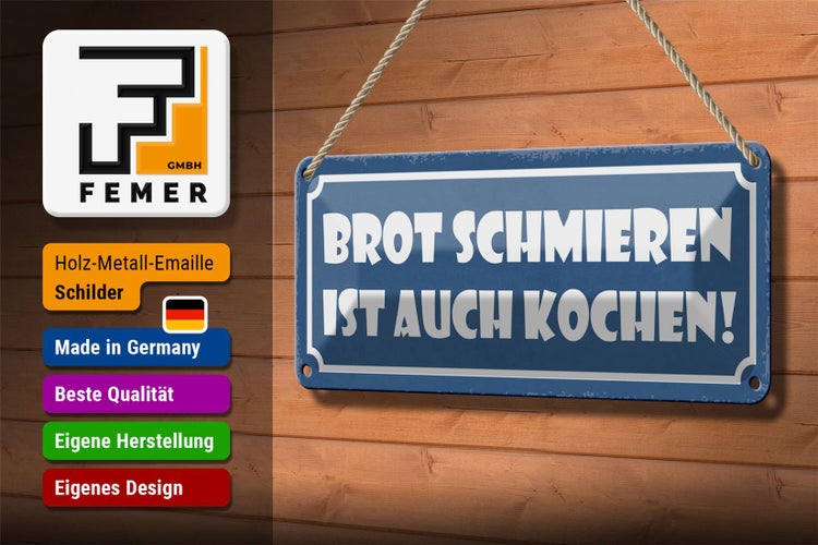 Blechschild Spruch 27x10cm Brot schmieren ist auch kochen Dekoration
