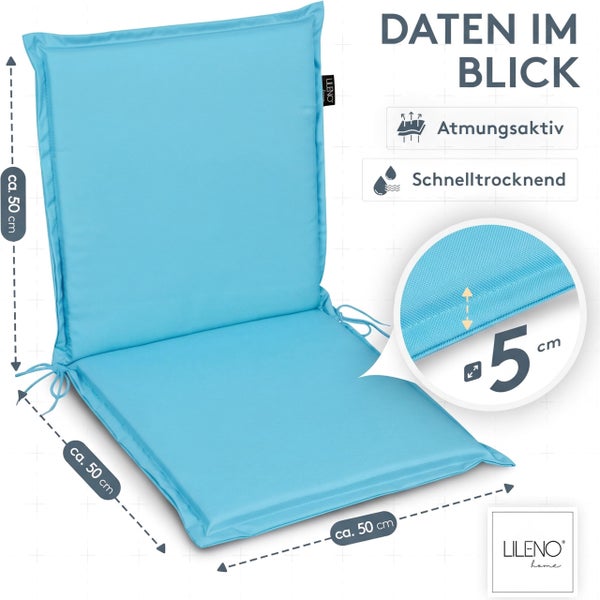 LILENO HOME Hochlehner-Auflage, Maße circa 50 mal 50 Zentimeter, Dicke 5 Zentimeter. Atmungsaktiv und schnelltrocknend.