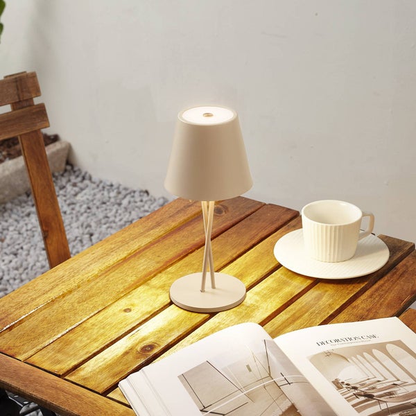 Lindby LED Janea ( Touchdimmer) dimmbar (spritzwassergeschützt (Modern) in Creme aus Metall (1 flammig, ) Touch Lampe