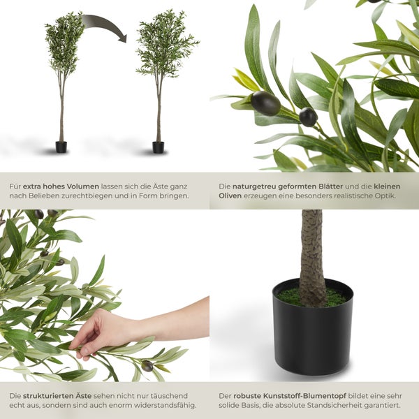 Künstlicher Olivenbaum tectake Oleand stabiler Kunststoff-Blumentopf verschiedene Größen grün