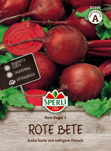 Samenpaket Rote Bete Rote Kugel 2 von Sperli mit Informationen zur Sorte.