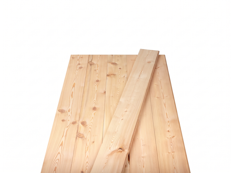 Hellfarbene Holzbretter aus Nadelholz mit sichtbarer Maserung und Astlöchern.