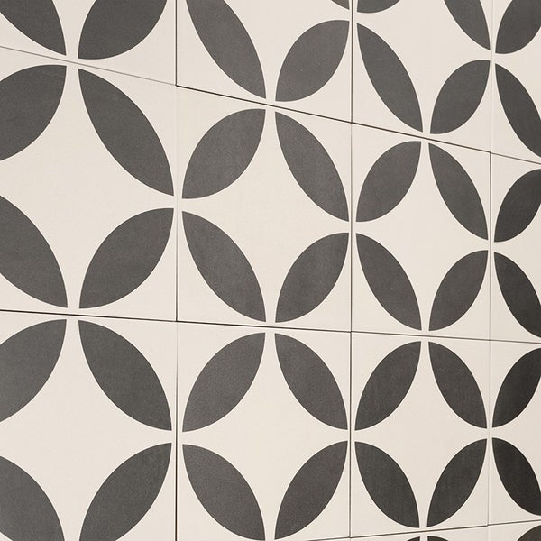 Wandfliesen mit geometrischem Dekor aus runden Formen im quadratischen Format als Wandbelag.