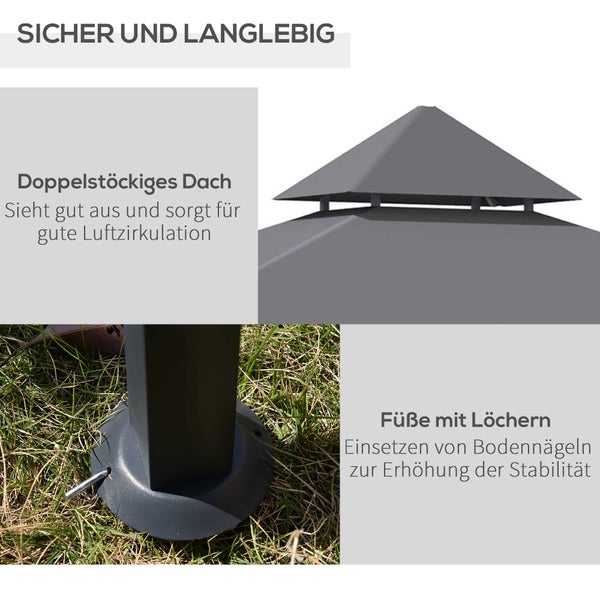 Outsunny Grillpavillon Gartenzelt Grill Pavillon Balkonpavillon mit Ablagen Flammhemmendes Doppeldach Grau 245 x 148 x 252 cm