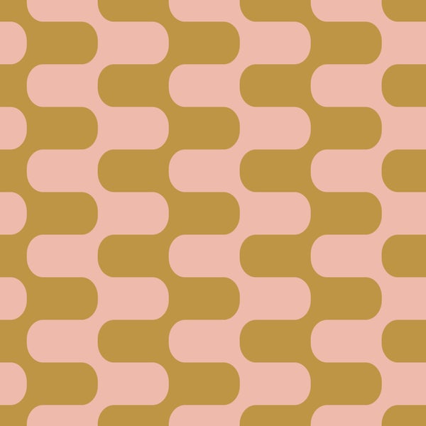 Geometrisches Muster mit ineinandergreifenden abgerundeten Formen im Retro-Stil.