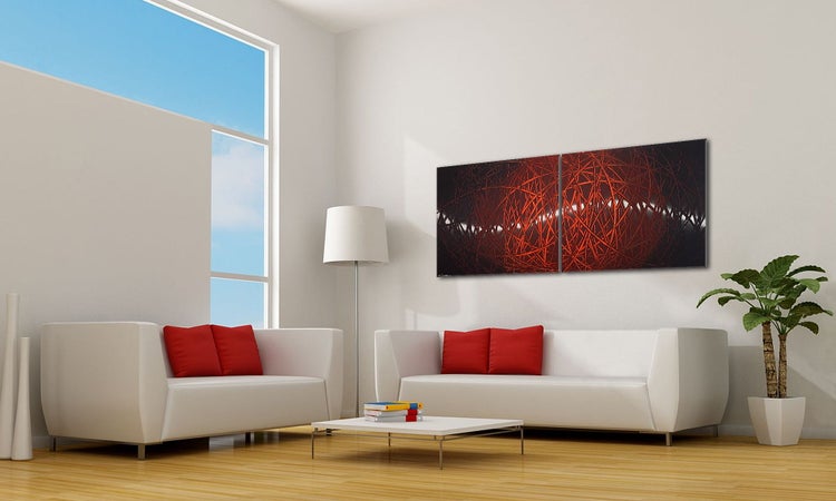 Das Wohnzimmerbild -Red Push 2.0- 200x80x2 cm handgemaltes Unikat