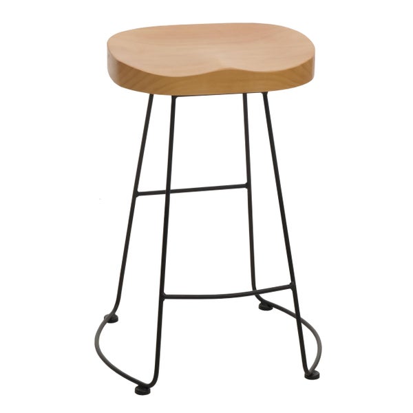 Barhocker mit Sitzfläche aus Holz und Metallgestell