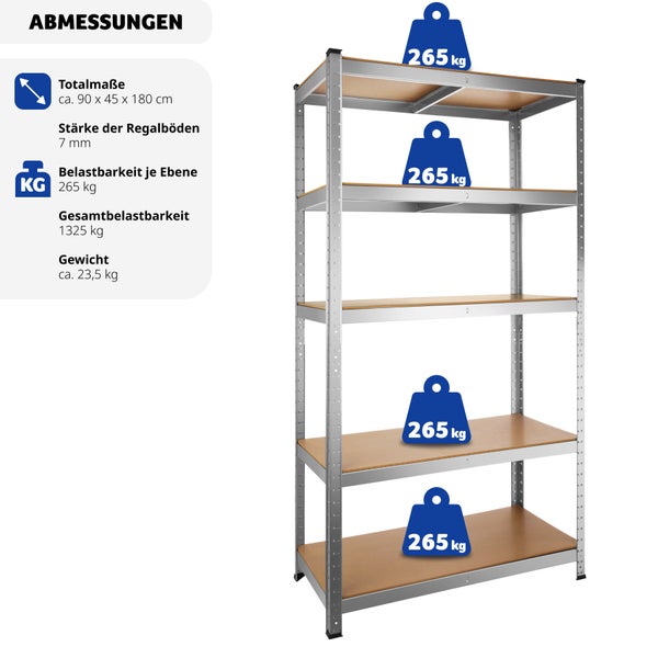 Schwerlastregal tectake  schnelle Montage  in verschiedenen Ausführungen silber