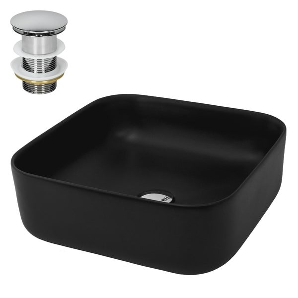 ML-Design Waschbecken Keramik Schwarz 39,5x39,5x14 Eckig cm inkl. Ablaufgarnitur, Moderne Aufsatzwaschbecken ohne Überlauf, Waschtisch Waschschale Waschplatz Handwaschbecken, für Badezimmer/Gäste-WC