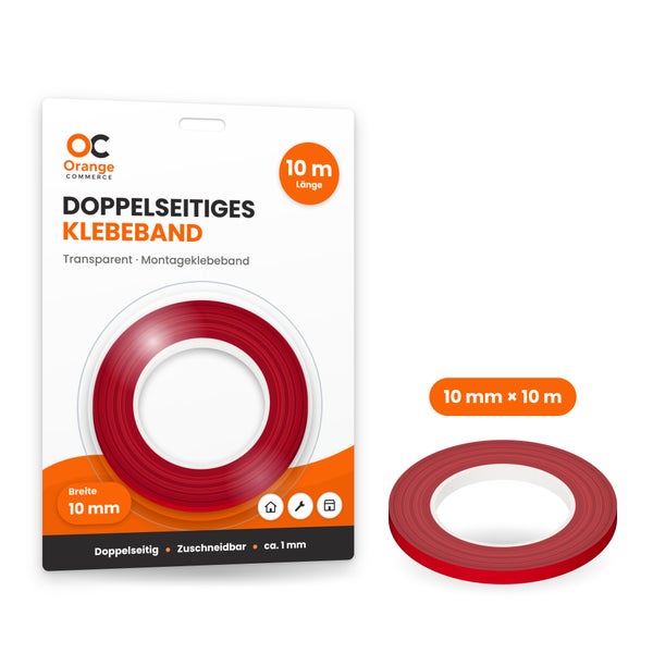 Doppelseitiges Montageklebeband von Orange Commerce, 10 Meter lang und 10 Millimeter breit, transparent