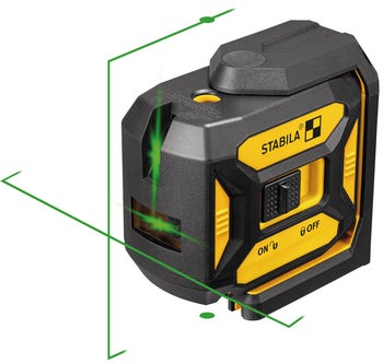 Stabila Kreuzlinienlaser mit grüner Lasertechnologie zur präzisen Ausrichtung bei Bauarbeiten.