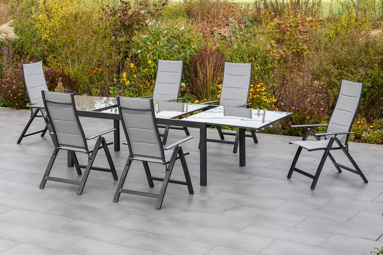 Florenz Gartenmöbelset 7tlg., Klappsessel, Semi Ausziehtisch 200 (300) x 100 cm
