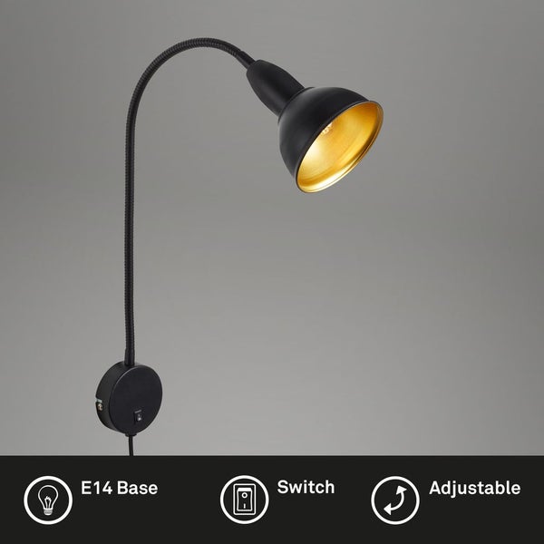 Bettleuchte Ein-/Aus-Schalter Flexibel E14 25 W schwarz-gold Metall Briloner