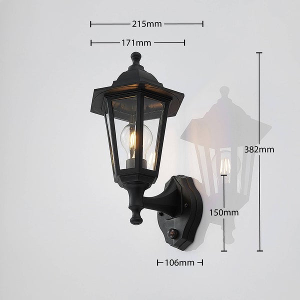 Lindby Wandlampe aussen mit Bewegungsmelder, Aussenwandleuchte Laterne schwarz spritzwassergeschützt IP44 1x E27 max. 60W ohne Leuchtmittel