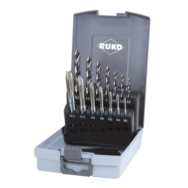 RUKO Maschinengewindebohrer-Satz HSS in Kunststoffkassette - 14 tlg. - 259048RO