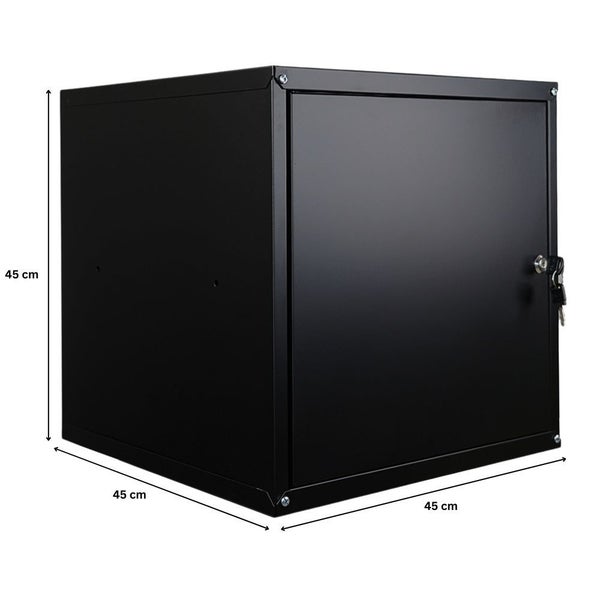 Schwarzer Metall-Wandschrank mit Schloss, Abmessungen 45 x 45 x 45 cm