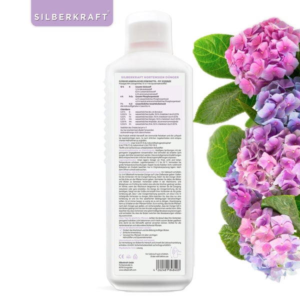 SILBERKRAFT Hortensien Dünger – Für kräftige Blüten – NPK Flüssigdünger – 1 Liter