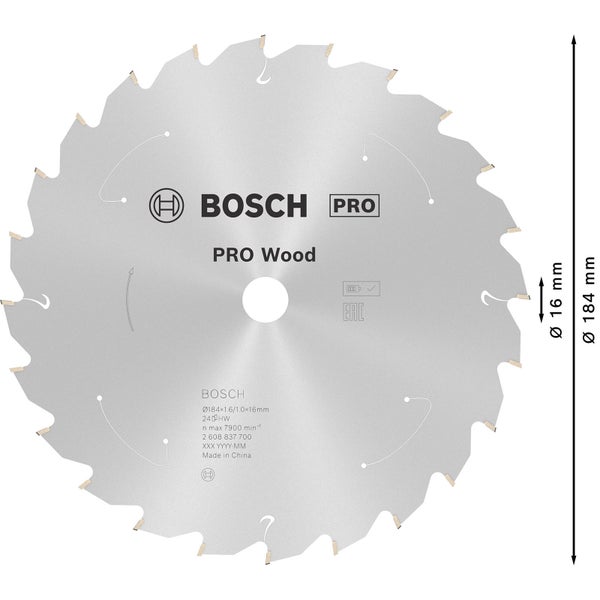 Bosch PRO Wood cordless Blatt für Kreissägen 184 x 1,6 x 16 mm - 2608837700