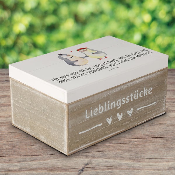 Mr. & Mrs. Panda 19 x 12 cm Holzkiste Hochzeit Pinguin - Weiß