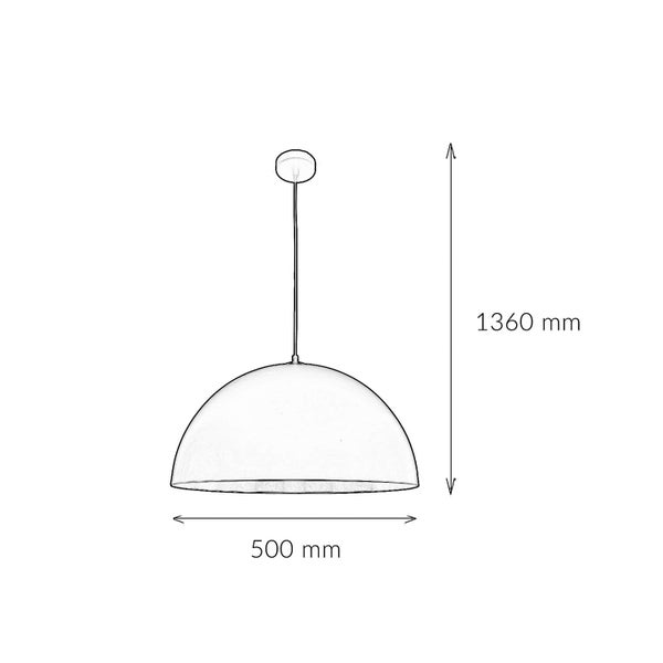 Skizze einer Hängelampe mit den Maßen 500 mm Breite und 1360 mm Länge