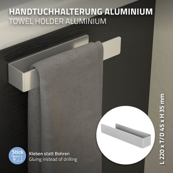 ML-Design Handtuchhalter ohne Bohren, 22 cm, Silber, aus Aluminium, Wandmontage, zum Aufhängen, Handtuchstange Wand zum kleben für Bad & Küche, Modernes Design, Wandhalter selbstklebend für Handtücher