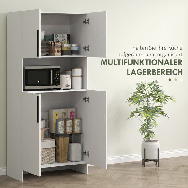 HOMCOM Küchenschrank, Hochschrank mit Mikrowellenablage, Buffetschrank mit Soft-Close-Tür, Aufbewahrungsschrank Vitrinenschrank für Küche Esszimmer 79x40x175 cm Weiß