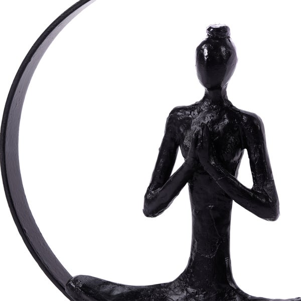 Skulptur Namaste Mangoholz-Sockel schwarz-natur