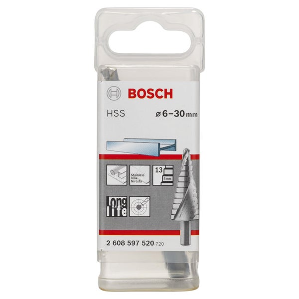 Bosch Stufenbohrer mit HSS, Durchmesser sechs bis dreißig Millimeter in Verpackung