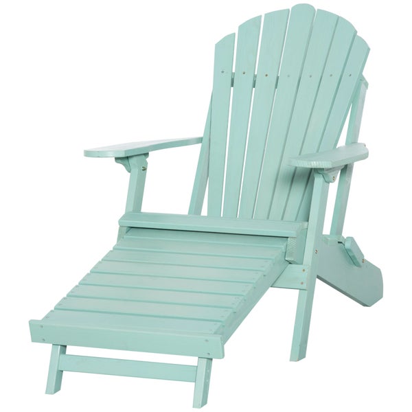 Outsunny Adirondack-Gartenstuhl Outdoor Gartenmöbel mit Fußstütze klappbar Gartenliege Kiefernholz Grün 78 x 140 x 94 cm