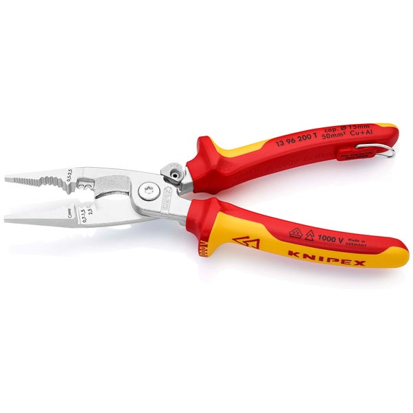 Knipex Elektro-Installationszg.Befestigungsöse verchromt, isoliert mit Mehrkomponenten-Hüllen, VDE-geprüft; mit integrierter isolierter Befestigungsöse zum Anbringen einer Absturzsicherung 200 mm - 1396200TBK