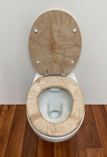 WC Sitz Marmor beige, schwerer Holzkernpolyester WC Sitz, Edelstahlscharniere